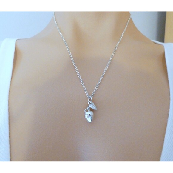 VTG Solid 925 Sterling Silver 3D Apple Pendant Pendant Necklace 18” - Picture 7 of 7
